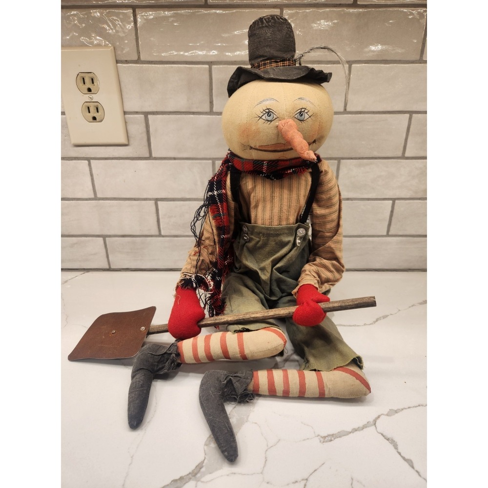 Vtg. Christmas Gathered Traditions By Joe Spencer Scoop Along Snowman Doll 22"